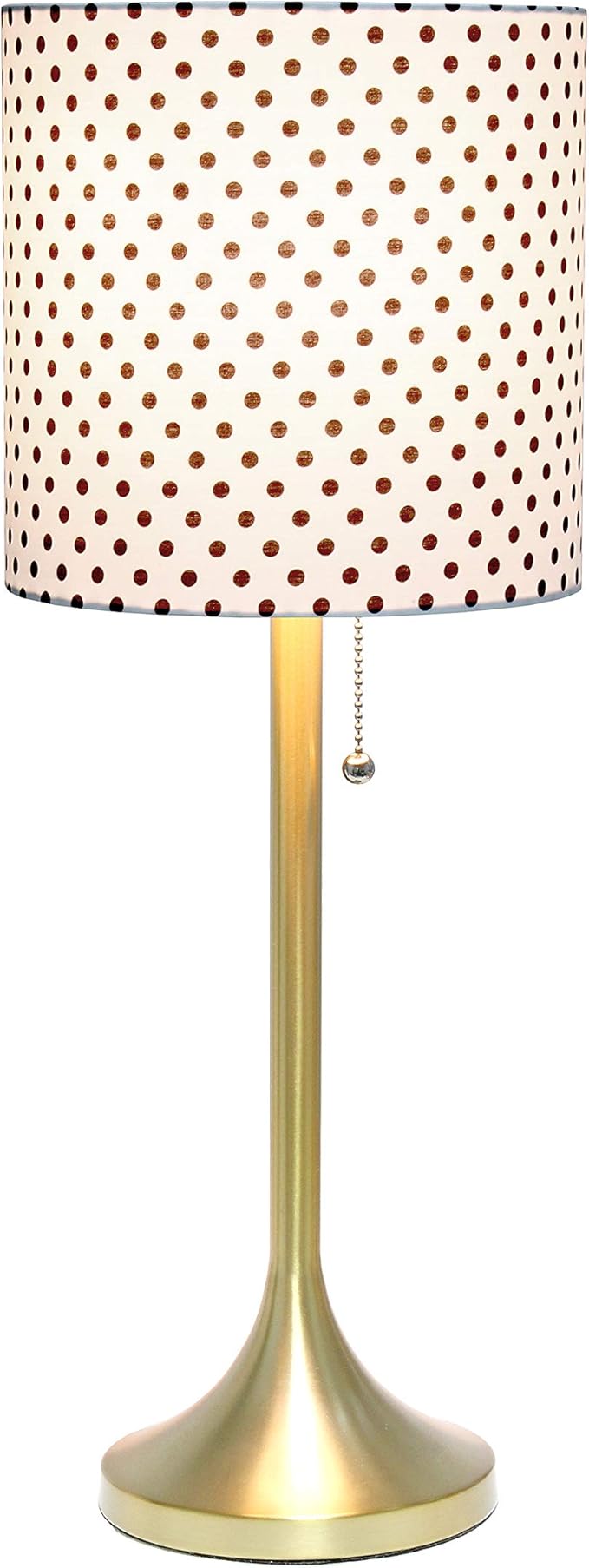 Simple Designs LT1076-GDD Tapered Fabric Drum Shade Table Lamp, Gold and Polka Dot - LeafyLoom