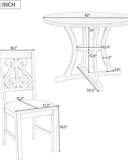 Kitchen Set 5-Piece Round Dining 4 Fabric Chairs with Special-shaped Table Legs and Storage Shelf, Antique Blue+Dark Brown - LeafyLoom