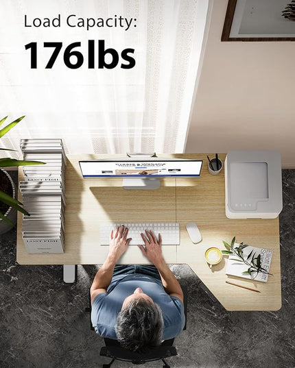 Electric Standing Desk, Height Adjustable Sit Stand up Desk, L-Shaped Memory Home Office Desk with Hook, 55 x 34 inch - LeafyLoom