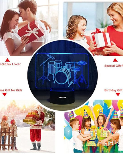 Visual 3D Night light Lamp Drum toys Desk Lamp Table decoration household accessories Kids gift boys festival for music lovers - LeafyLoom