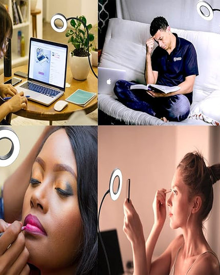 Clip on Desk Lamp, 48 LED Eye Caring Reading Light with 3 Color Modes 10 Brightness, Dimmer 360°Flexible Gooseneck USB Clamp for Reading, Working, Studying, Makeup, Nail Art (Black) - LeafyLoom