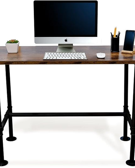 Industrial Pipe Desk Work From Home Set Up, Rustic Industrial Desk Home, Rustic Pipe Table With Industrial Pipe Desk Industrial Computer Desk Workstation Metal Industrial Desk Style Modern Study Desk - LeafyLoom