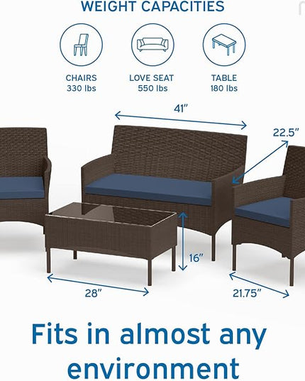 Nestl Outdoor Patio Furniture Sofas, Standard, Brown Base/Navy Blue Cushions - LeafyLoom