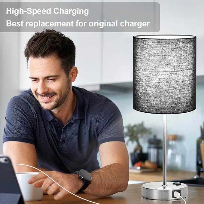 Lynnoland ๐ฎ๐ฌ๐ฎ๐ฏ ๐ก๐๐ช Set of 2 Touch Control Table Lamps with 2 USB & AC Outlet, 3-Way Dimmable Bedside Nightstand Lamps for Bedroom Living Room Nursery, 800 Lumens 5000K Daylight Bulbs Included - LeafyLoom