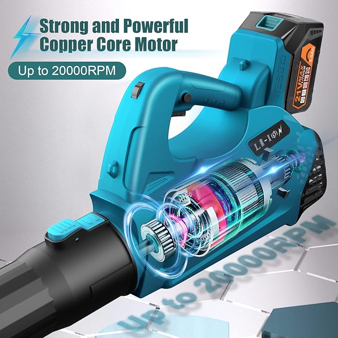 Leaf Blower - 320CFM 180MPH 21V Leaf Blower Cordless with 2 X 5.0 Ah Battery & Charger, Electric Leaf Blower Battery Powered Leaf Blower Lightweight for Snow Blowing & Lawn Care Yard Cleaning - LeafyLoom