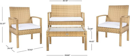 SAFAVIEH Outdoor Collection Bassey Natural/White Cushion 4-Piece Conversation Patio Set PAT7507D - LeafyLoom