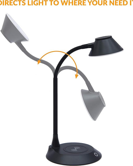 DAC Desk Lamp Wireless Charger – for iPhone 11, X, 8, Galaxy S20, S10, S9, S8, S7 and All Qi-Enabled Devices - 3 Brightness Levels - Flexible Gooseneck LED Lamp - Desk Light for Office – Black - LeafyLoom