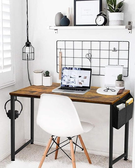 Lufeiya Small Computer Desk Study Table for Small Spaces Home Office 31 Inch Rustic Student Laptop PC Writing Desks with Storage Bag Headphone Hook,Brown - LeafyLoom