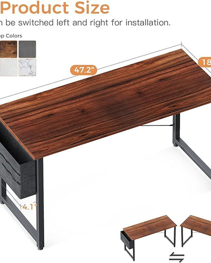 ODK Computer Desk Large Office Desk, 48 Inch Gaming Desk with Storage, Modern PC Desk Work Table with Headphone Hook for Home Office, Deep Brown - LeafyLoom