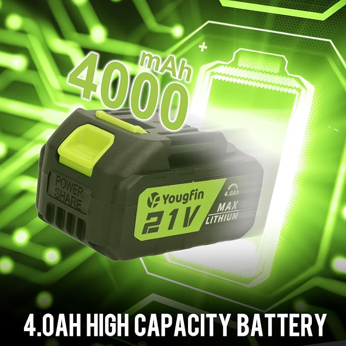 Yougfin Cordless Leaf Blower, 320 MPH 21V Electric Blowers for Lawn Care, Battery Powered Blower with 6 Speed Mode (4.0Ah Battery & Charger Included) - LeafyLoom