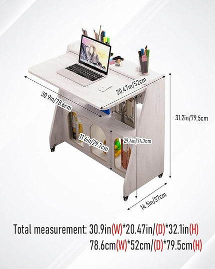 Pmnianhua Farmhouse Portable Desk on Wheels,Mobile Workstation,Rolling Computer Desk with Wheels and Storage for Home Office Small Space(white) - LeafyLoom
