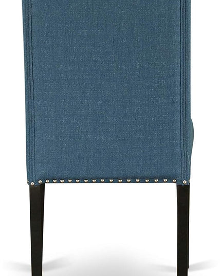 East West Furniture NOFL3-BLK-21 3 Piece Modern Dining Set Contains a Rectangle Wooden Table with Butterfly Leaf and 2 Blue Linen Fabric Upholstered Chairs, 32x54 Inch - LeafyLoom