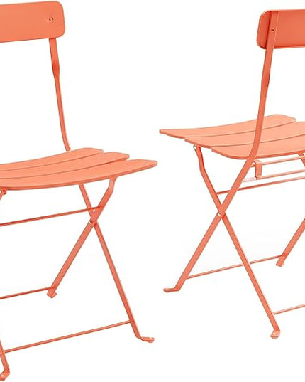Crosley Furniture CF7390-CO Karlee Retro Metal Indoor/Outdoor 3-Piece Bistro Set with Table and 2 Chairs, Coral - LeafyLoom