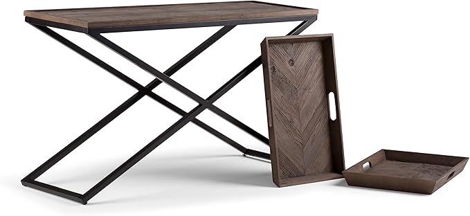 SIMPLIHOME Damien SOLID ELM WOOD 50 Inch Wide Console Table in Distressed Natural Elm, For the Living room, Entryway and Bedroom - LeafyLoom
