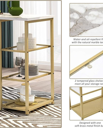 Merax 3-Piece White/Gold Modern Pub Set Counter Height Breakfast Table with 4 Bar Stool for Kitchen Dining Room - LeafyLoom