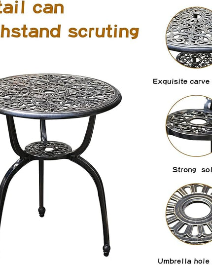 Patio Bistro Set.Rust-Resistant Cast Aluminum Bistro Table Set with Umbrella Hole for Backyard (Crown Copper) - LeafyLoom