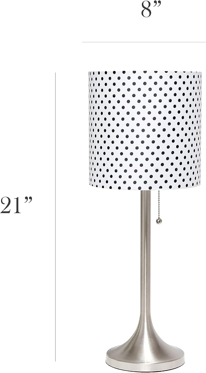 Simple Designs LT1076-BND Tapered Fabric Drum Shade Table Lamp, Brushed Nickel and Polka Dot - LeafyLoom