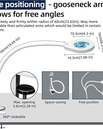 5X Magnifying Glass with Lights and Clamp, 4.2'' 5X Real Glass Magnifier Desk Lamp, w/Flexible Gooseneck Handsfree for Craft Workbench Hobby - New Rotary Switch Design - LeafyLoom