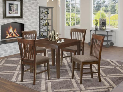 East West Furniture Oxford 5 Piece Dining Set Includes a Square Solid Wood Table and 4 Linen Fabric Kitchen Room Chairs, 36x36 Inch, Mahogany - LeafyLoom