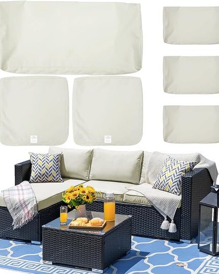 ClawsCover 6Pack Outdoor Seat and Back Cushions Replacement Covers Fit for 3 Pieces 3-Seater Wicker Rattan Patio Furniture Conversation Set Sectional Couch Chair,Cream-Include Cover Only - LeafyLoom