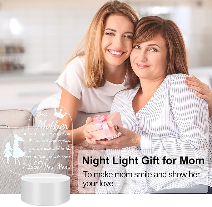 Mom Gift from Daughter Son, Unique Birthday Thanksgiving Christmas Gifts for Mom, Personalized Engraved Acrylic Night Light Mom Gift, Mothers Day Gift Ideas - LeafyLoom