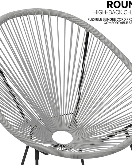MoNiBloom 3 Piece Outdoor Seating Acapulco Chair, Modern Patio Furniture Outdoor Conversation Set, Glass Top Table and 2 Metal Steel Chairs for Garden Poolside Balcony, Weight Capacity 250 lbs, Grey - LeafyLoom
