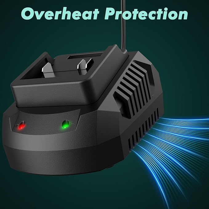 Battery Charger, Replacement 21V Charger for LAZYBOI Cordless Leaf Blower, Multi-Protection Safety System with 1-Hour Fast Charge - LeafyLoom