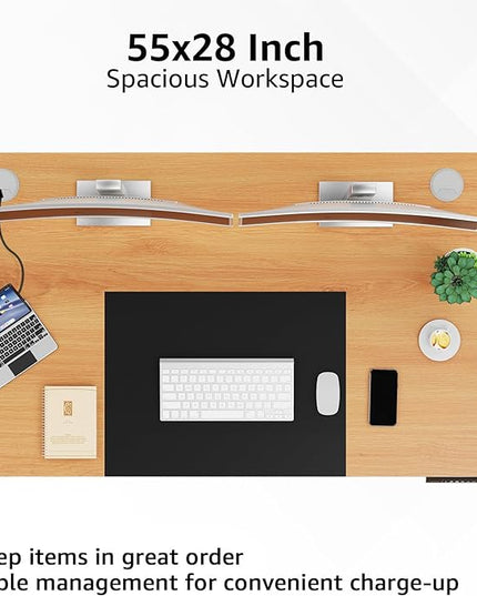 MOUNTUP 55x28 Inches Electric Height Adjustable Standing Desk, Sit Stand Desk with Memory Controller, Ergonomic Stand Up Desk for Home Office with Splice Board, Oak+Black - LeafyLoom