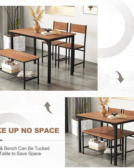 GLACER Dining Table Set, Small, Teak - LeafyLoom