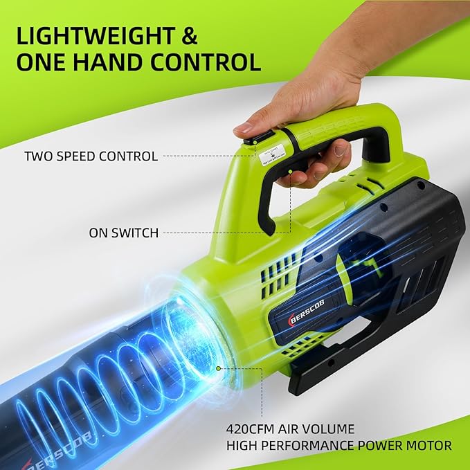 Leaf Blower Cordless, 580CFM/160MPH Electric Leaf Blower with 4.0Ah Battery Powered, Blower with Extension Nozzle, Lightweight Leaf Blowers for Lawn Care, Yard, Garage, Patio & Sidewalk Blowing - LeafyLoom