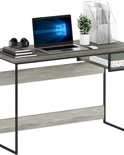 FURINNO Moretti Lifestyle Study Desk, 45 Inches, French Oak Grey - LeafyLoom