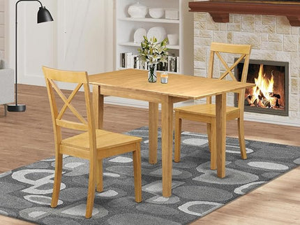 East West Furniture NDBO3-OAK-W Norden 3 Piece Room Set Contains a Rectangle Dining Table with Dropleaf and 2 Wood Seat Chairs, 30x48 Inch, Oak - LeafyLoom