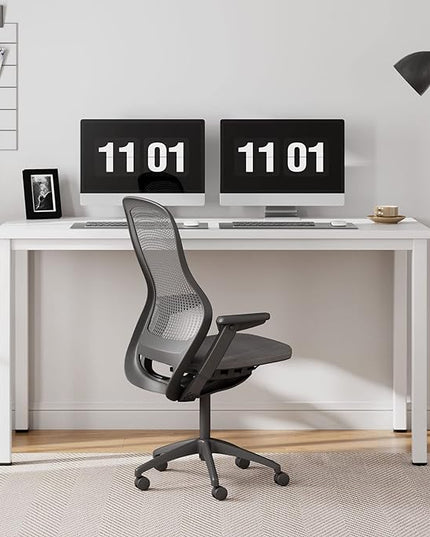 Need 55 Inch Large Computer Desk - Modern Simple Style Home Office Gaming Desk, Basic Writing Table for Study Student, White Metal Frame, White - LeafyLoom