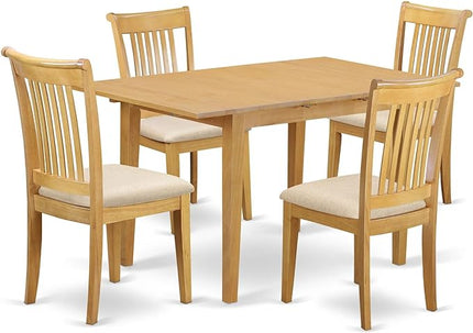 East West Furniture NOPO5-OAK-C 5 Piece Dining Set Includes a Rectangle Dining Table with Butterfly Leaf and 4 Linen Fabric Kitchen Room Chairs, 32x54 Inch, Oak - LeafyLoom