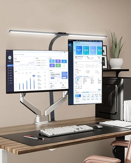 LED Desk Lamp for Home Office, Gooseneck Desk Light Architect Clip on office Lamp with 10 Dimmable 7 Modes, 24W Sensor Auto Dimming Table Lights for Desk, Adapter Included - LeafyLoom