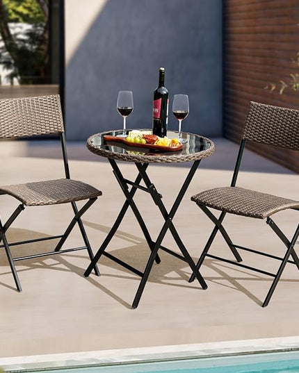 Bistro Set with Round Table, Metal Wicker Design - LeafyLoom