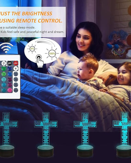 FULLOSUN Jesus Cross 3D Night Light, Christ Optical Illusion Lights 16 Colors Change with Remote Control, The Lord Desk Lamps Room Home Decor Xmas Birthday Easter Gifts - LeafyLoom