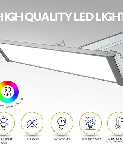 Super Bright 2,300 Lumens Powerful Professional Eye Care LED Desk Lamp, Brightness & Color Temperature Adjustable, Task Light for Home, beauty, Crafting, Office, Workbench (CCT, Dimmable, Silver) - LeafyLoom