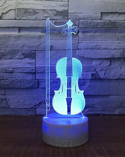 Violin Instrument Night Light 3D Visual Desk Lamp Violin Toy Household Home Room Decor 7 Colors Change Bedroom Touch Table Light Birthday Gift Christmas for Kids and Adult Violin Lover - LeafyLoom
