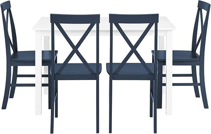 Walker Edison Bennet Bennett Farmhouse 5 Piece Table and X Back Chair Dining Set, Set of 5, Navy Blue - LeafyLoom