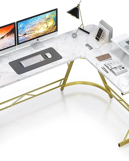 Mr IRONSTONE 63" L Shaped Gaming Desk, Corner Computer Desk, Home Office Writing Desk with Sturdy Monitor Shelf, Spacious L Shaped Desk Workstation, Easy to Assemble, Laminate Marble - LeafyLoom