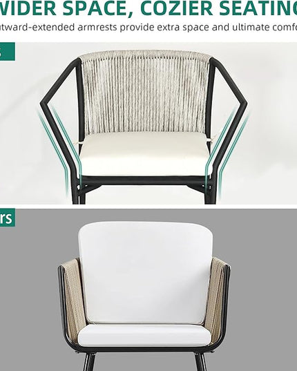YITAHOME Wicker 3-Piece Outdoor Bistro Set, All-Weather Patio Conversation Set with Stackable Chairs & Table, Outdoor Sectional Furniture Set for Balcony, Backyard, Pool, Porch, Deck - Grayish White - LeafyLoom