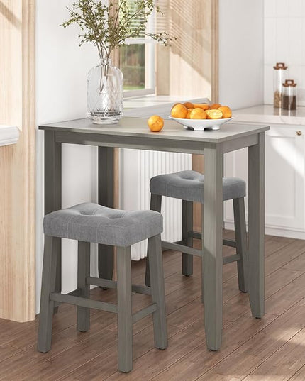 Nathaniel Home 3 Piece Table Set Counter Height Dining Furniture One Bench and Two Saddle Stools, Gray - LeafyLoom