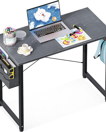 ODK Laptop Desk Study Desk, 32 Inch Small Desk, Writing Desk with Storage, Work Table with Headphone Hook for Small Space Home Office, Espresso Gray - LeafyLoom