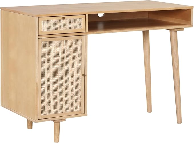 Nathan James Jacklyn Modern Home Office Writing Desk, OneSize, Natural Brown - LeafyLoom
