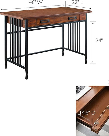 Leick Home 11200 Ironcraft Rustic Writing/Computer Desk with Drop Front Keyboard Drawer, Mission Oak and Black, 22x 46x 30, Brownbronze - LeafyLoom
