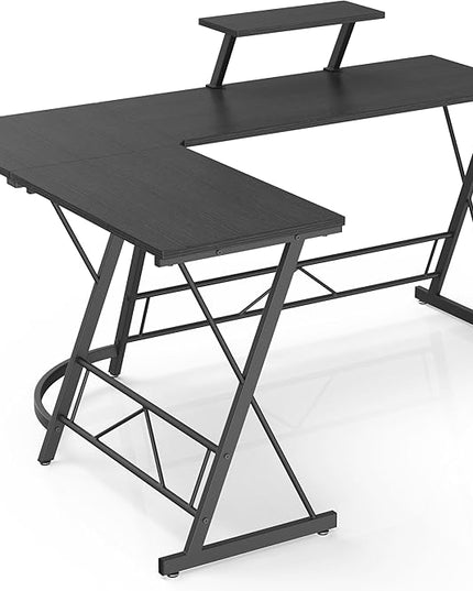 Mr IRONSTONE 63" L Shaped Computer Desk, Corner Desk, Home Office Desk, Gaming Writing Workstation with Large Monitor Stand, Easy to Assemble, Black Willow - LeafyLoom