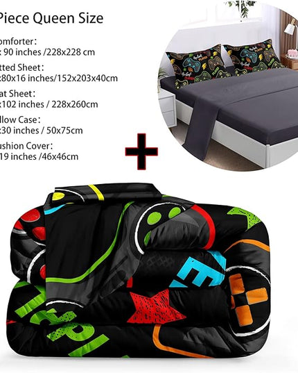 6 Pieces Gamer Comforter Set for Boys Gaming Bedding Set Queen Size,Video Game Controller Comforter for Boys Kids Adult 3D Gamepad Microfiber Bedding Sets 6 Pieces Bed in A Bag Sets3011,Queen - LeafyLoom