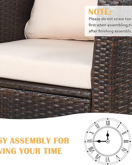 Solaste 4 Piece Patio Outdoor Furniture Sets,Patio Conversation Sofa Wicker Chair with Cushion,Hand Woven Rattan Sofa for Porch Backyard Outside Garden Lawn Yard,Brown - LeafyLoom