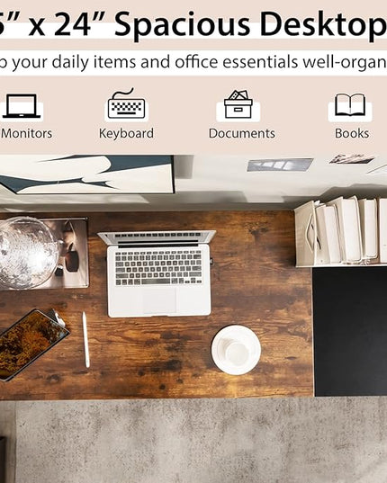 Multifunctional Computer Desk, Industrial Study Writing Desk w/Removable Storage Shelf, Heavy-Duty Metal Frame, 55 Inch Desk for Home Office, Gaming Room, Bedroom (Rustic Brown) - LeafyLoom